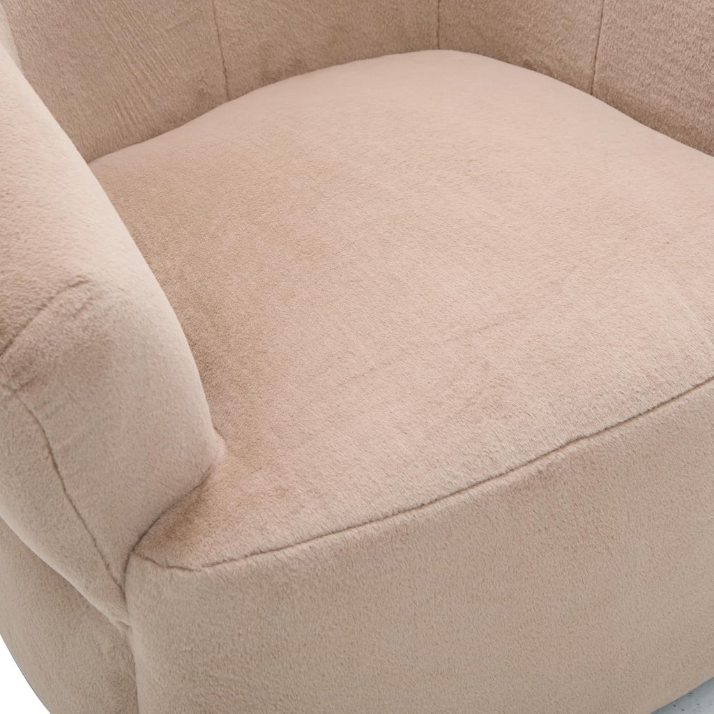 Christopher Knight Home Manie Plush Fabric 360° Swivel Accent Chair, Solid Wood Living Room Swivel Barrel Chair, Rotating Single Lounge Sofa, Comfy Reading Armchair, Beige/Camel