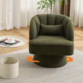 GarveeHome Modern Swivel Barrel Accent Chair, 360° Teddy Fabric Upholstered Armchair with Striped Backrest & Plush Padding, Comfy Round Lounge Chair for Living Room, Bedroom, Reading Nook, Green