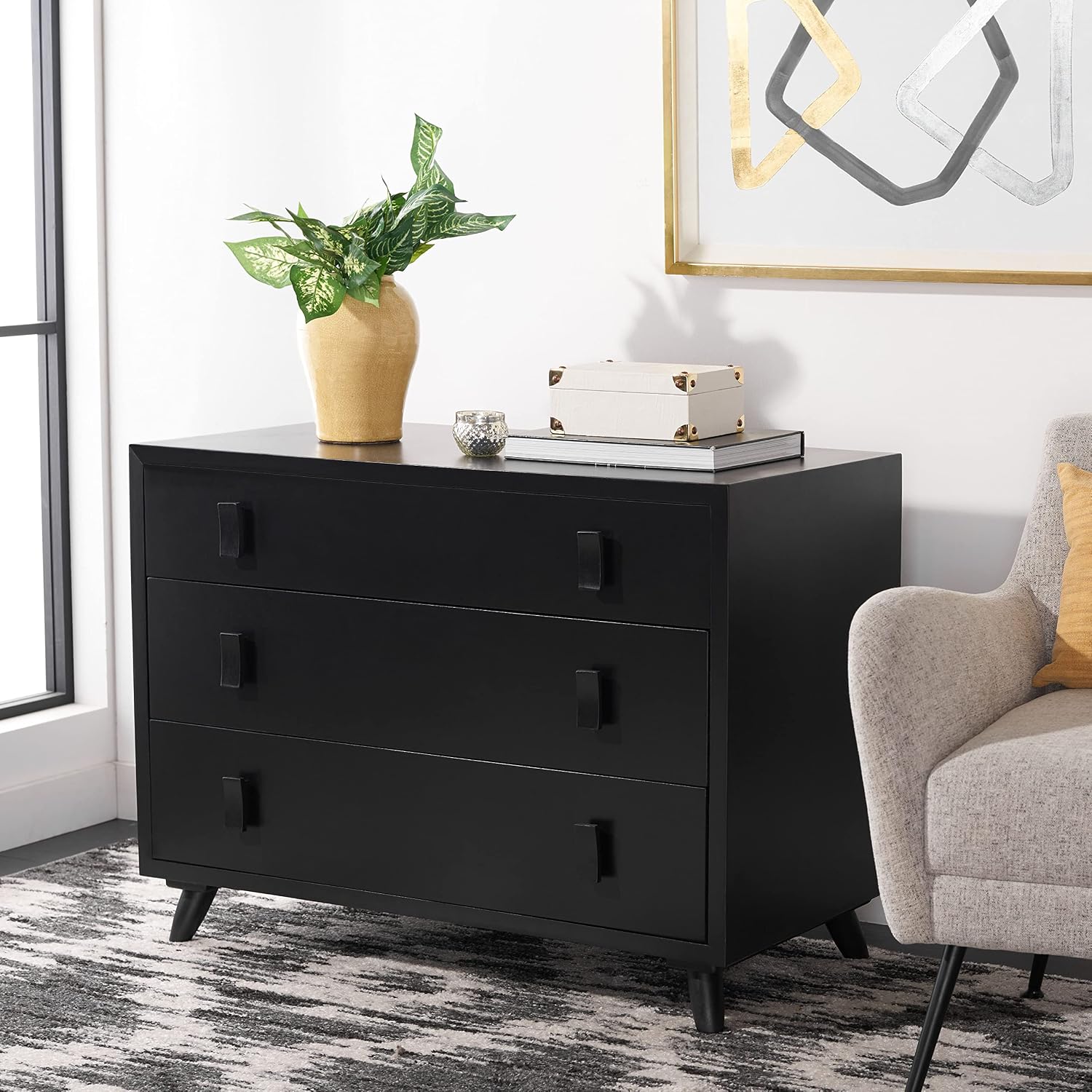 Safavieh Home Collection Blaize Black 3-Drawer Nightstand Dresser Chest