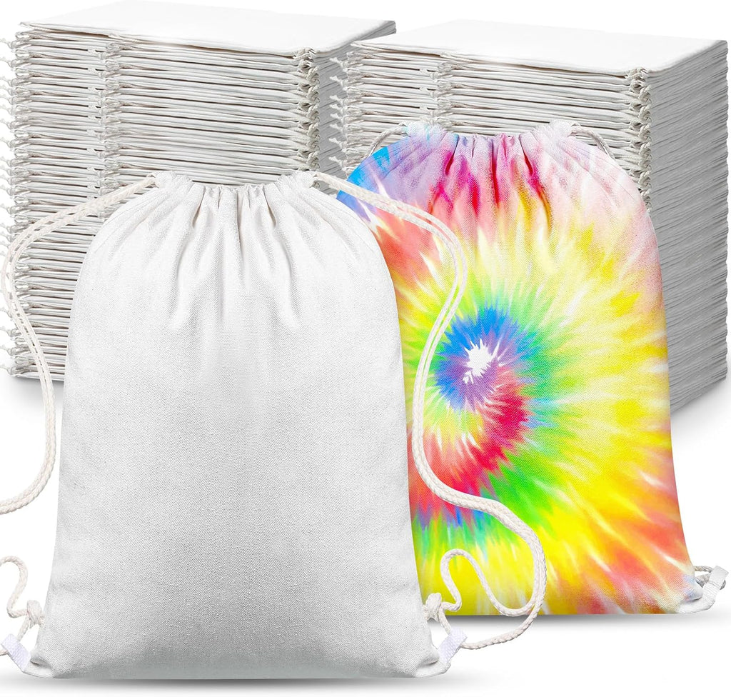 Abbylike 150 Pcs Tie Dye Cotton Drawstring Bag Bulk Sublimation Blank Backpack Canvas Drawstring Tote Bag Items to Tie Dye