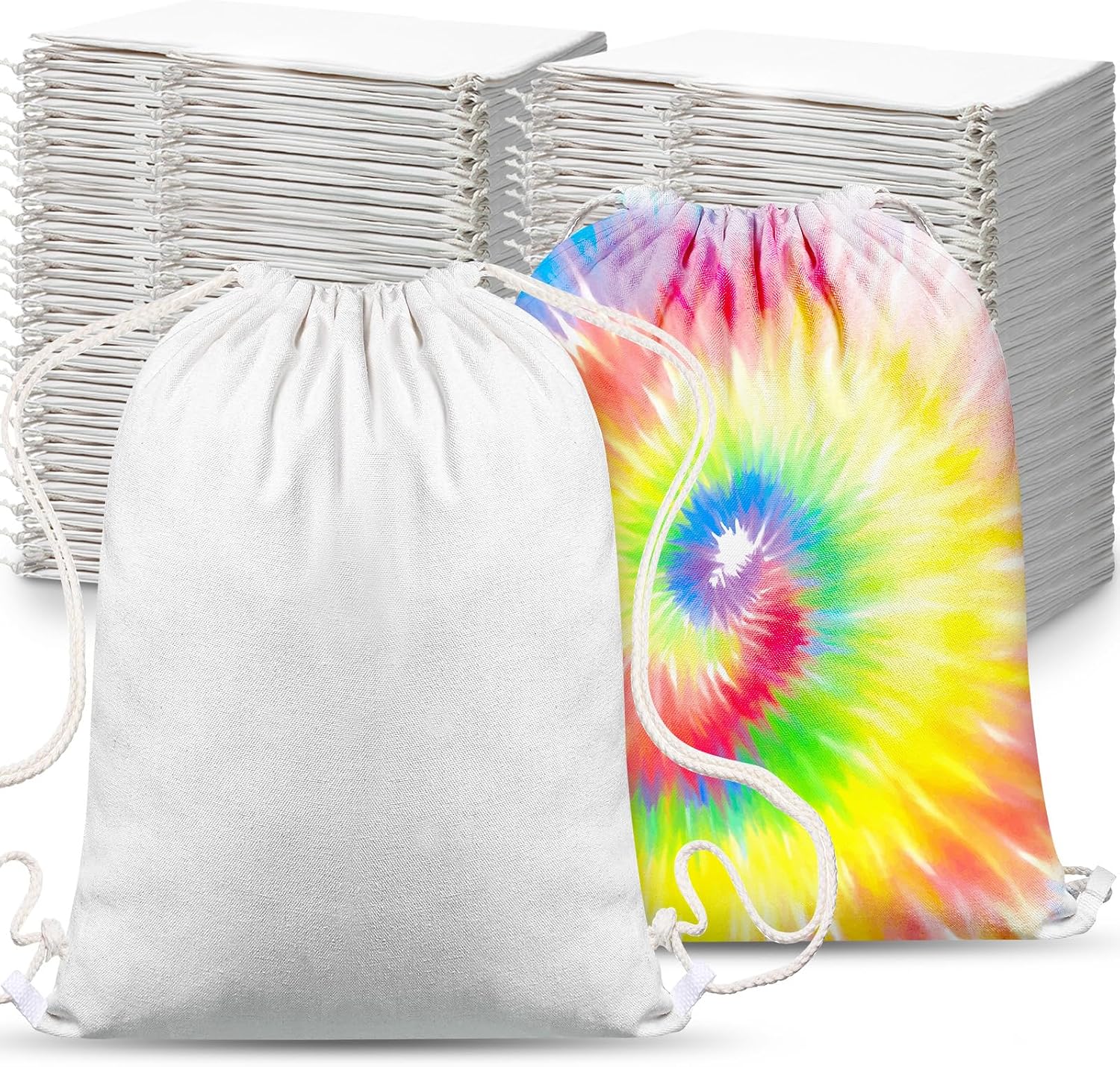 Abbylike 150 Pcs Tie Dye Cotton Drawstring Bag Bulk Sublimation Blank Backpack Canvas Drawstring Tote Bag Items to Tie Dye