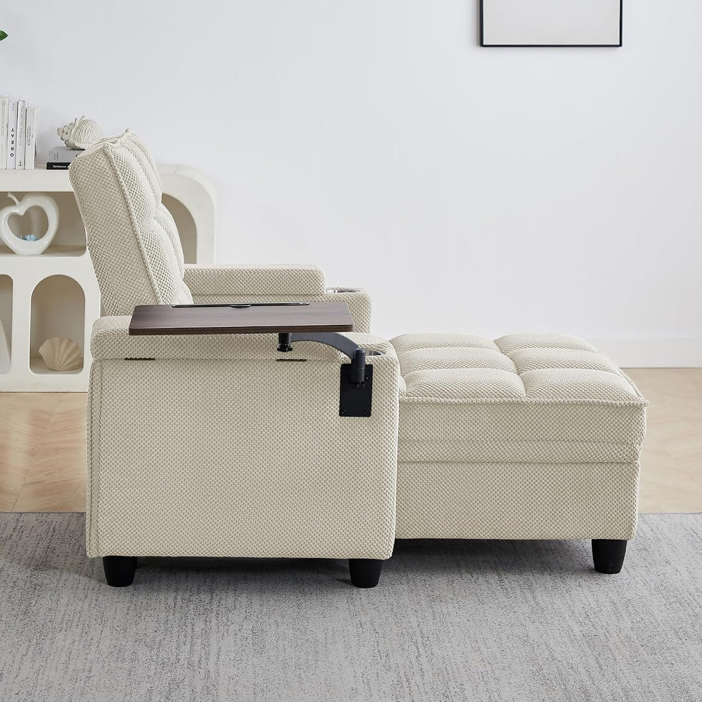 Eafurn 6-Position Adjustable Convertible Chaise Lounge Sleeper Chair with Storage, Modern Recliner Armchair with Swivel Tray Table & USB Port, Multi-Functional Tufted Accent Chair for Small Space