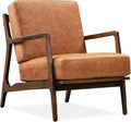 Poly & BARK Verity Leather Accent Chair – Armchair with Walnut Wood Frame – Fashion-Forward Lounge Seating for Living Room – Upholstered in Cognac Tan Leather for Modern Style