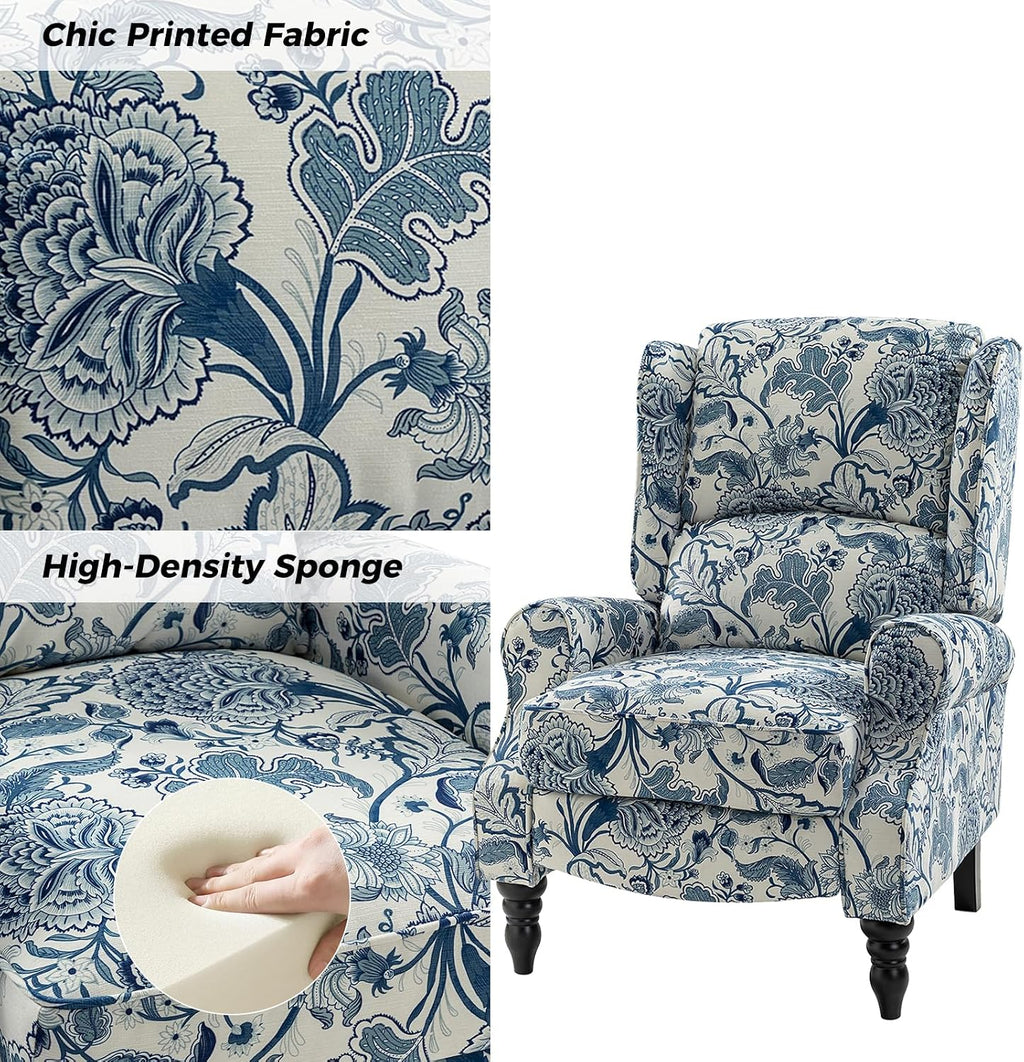HULALA HOME Upholstered Wingback Recliner Chair, Small Adjustable Footrest Push Back Single Reclining Sofa, Mid Century Modern Lounge Armchair for Living Room, Bedroom, Reading/Jacobean