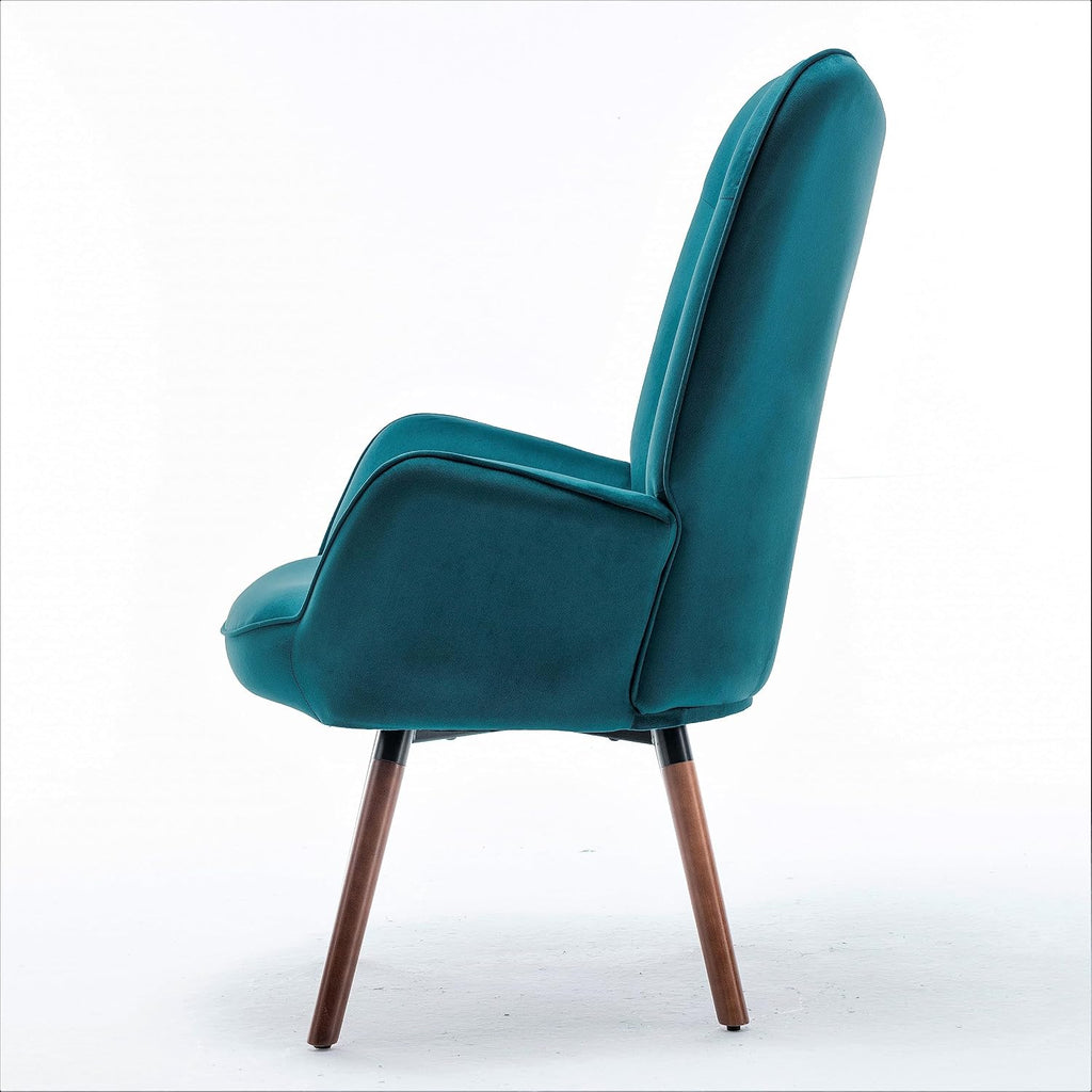 Container Furniture Direct Chic Accent Arm Chairs for Living Room, Bedroom, or Home Office, Button-Tufted Midcentury Armchair with Wingback Design and Splayed Legs, Greynish Blue