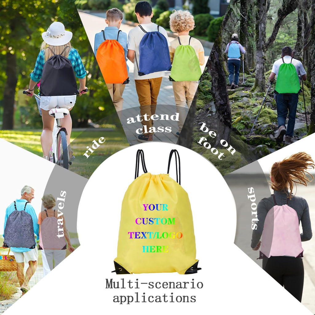 Custom Bags With Your Logo Set of 100 Custom Backpack Draw String Bags Pack Bulk for Travelling Swimming Gym Everyday Use (Yellow)