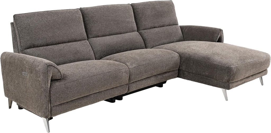 Furniture of America Drex Modern Chenille Sectional Recliner with Chaise and USB Ports, Reclining Sofa, L Shaped Comfy Couches for Living Room, Home Theater, Right Facing, Brown