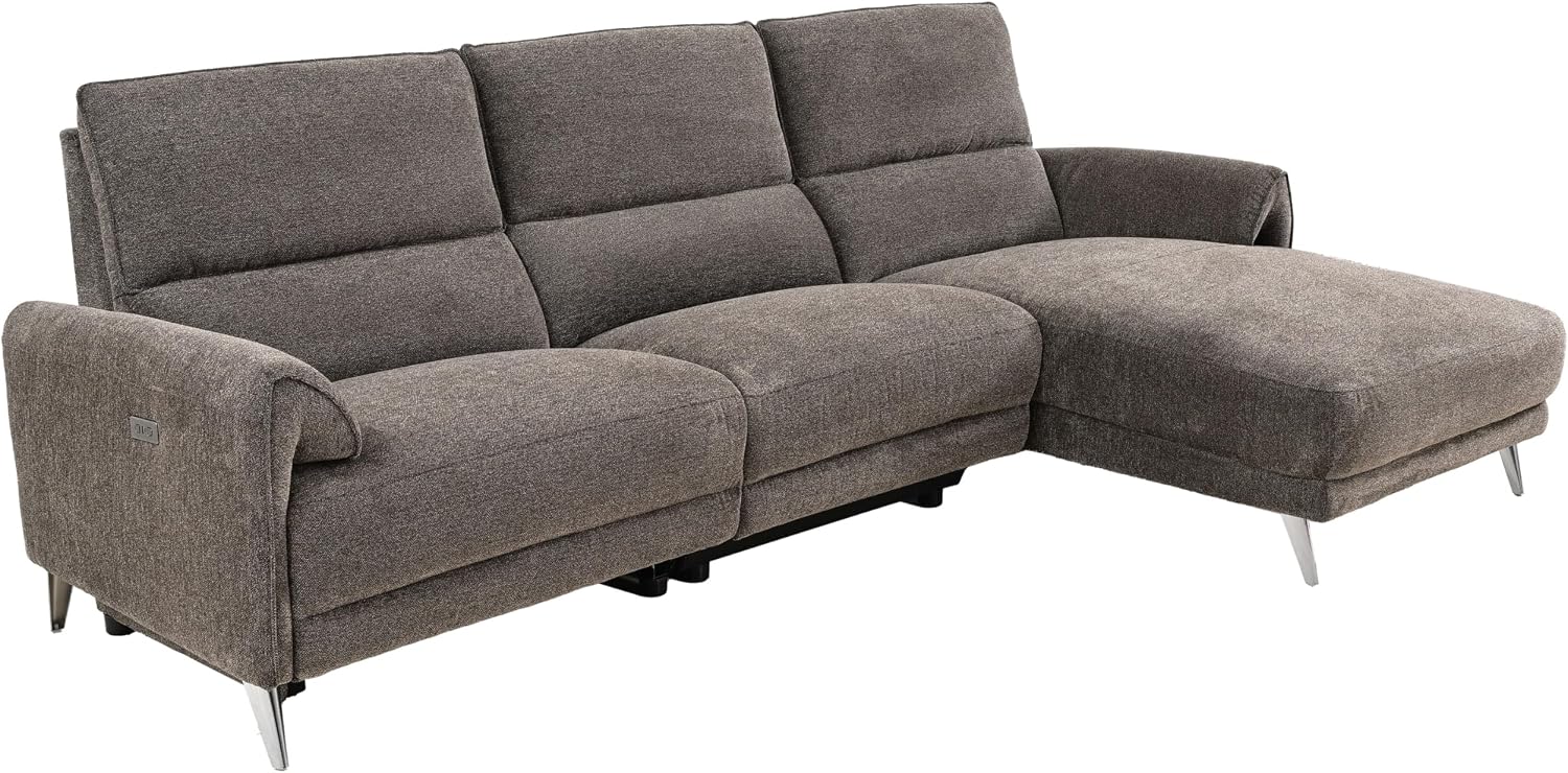 Furniture of America Drex Modern Chenille Sectional Recliner with Chaise and USB Ports, Reclining Sofa, L Shaped Comfy Couches for Living Room, Home Theater, Right Facing, Brown