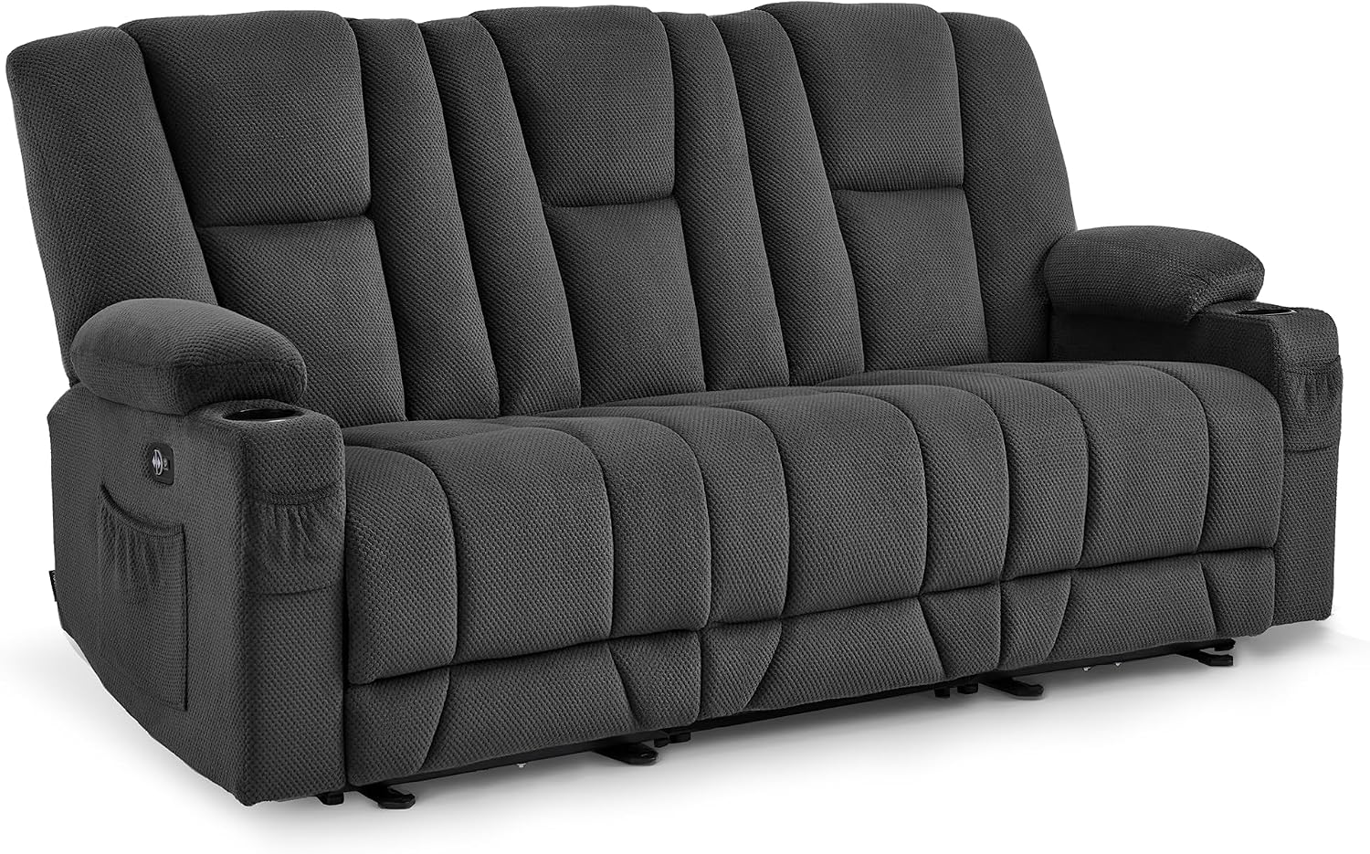 MCombo Zero Gravity 3 Seater Power Reclining Sofa, Heat and Vibration Massage, Recliner Couch for Living Room, Fabric 6035SET (Grey, 3 Seater)