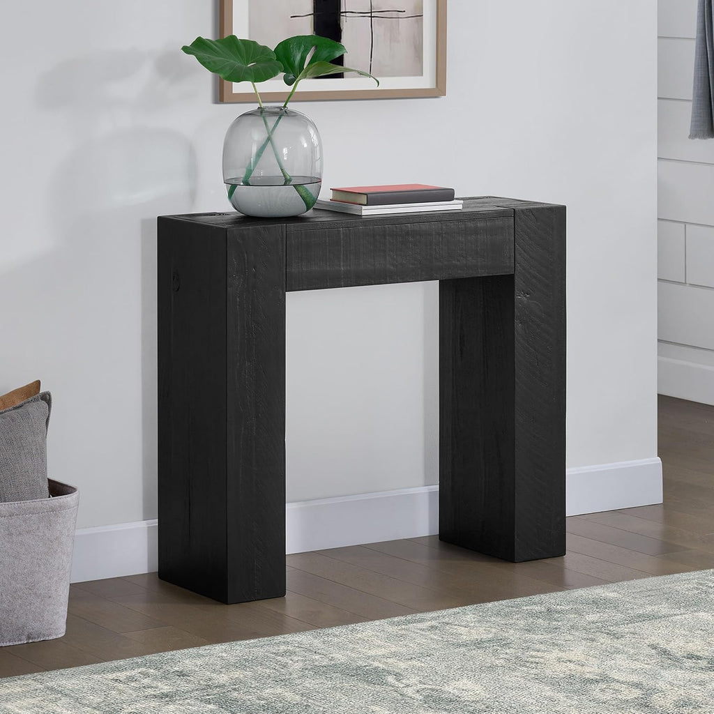 Alaterre Furniture Stockyard Solid Wood Console Table - 36 Inch Modern Farmhouse Small Entryway Table - Easy Assembly Living Room Furniture for Behind the Couch, Entryway, or Hallway (Black)