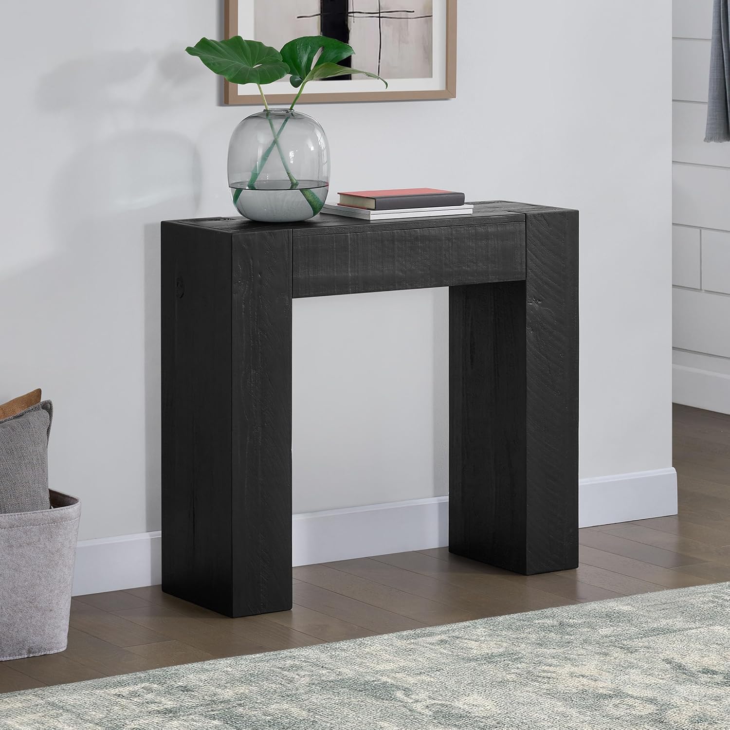 Alaterre Furniture Stockyard Solid Wood Console Table - 36 Inch Modern Farmhouse Small Entryway Table - Easy Assembly Living Room Furniture for Behind the Couch, Entryway, or Hallway (Black)