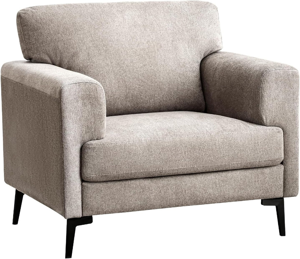 CDCASA Accent Chair, Linen Fabric Oversized Mid Century Modern Chair Set of 2, Comfy Upholstered Armchair Reading Accent Chairs Sofa Chairs for Bedroom Living Room, Light Brown