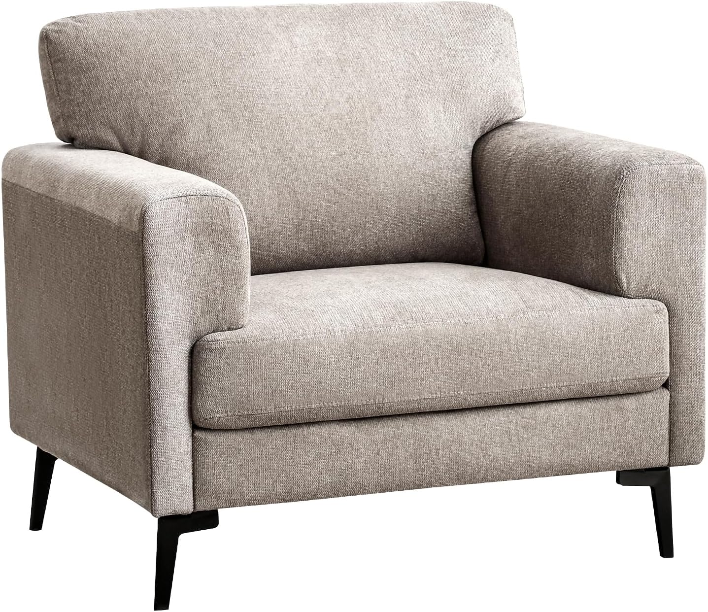 CDCASA Accent Chair, Linen Fabric Oversized Mid Century Modern Chair Set of 2, Comfy Upholstered Armchair Reading Accent Chairs Sofa Chairs for Bedroom Living Room, Light Brown