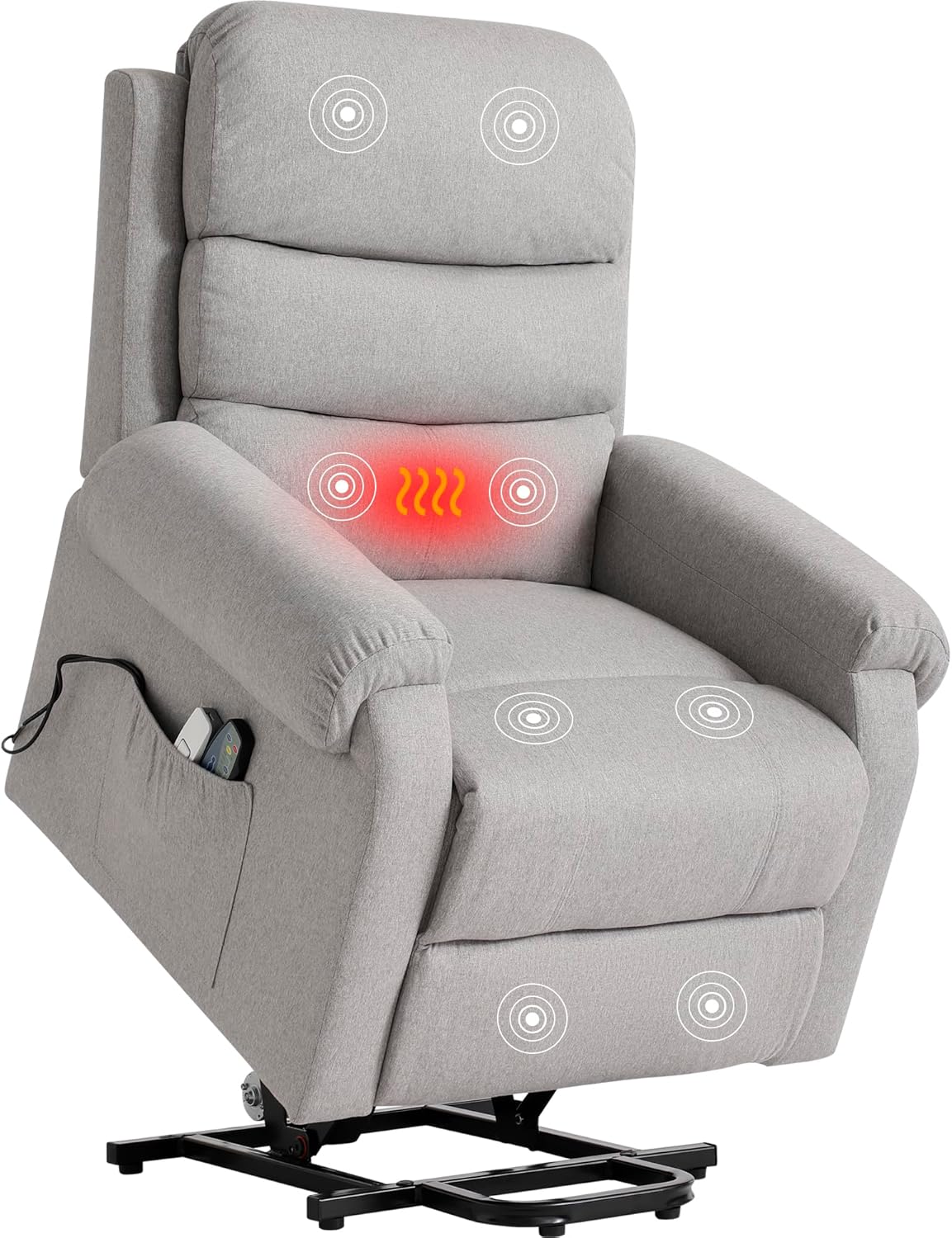 LOUVIXA Power Lift Recliner Chair Recliners for Elderly with Heat and Massage Recliner Chair for Living Room with Infinite Position and Side Pocket, USB Charge Port (Light Grey)