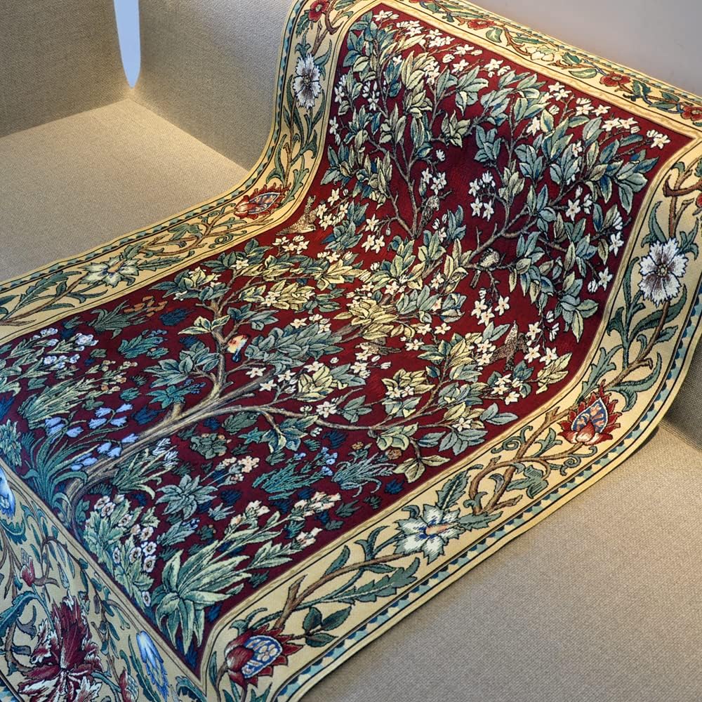 Aubelin Tapestry Long Ruby William Morris Tree of Life Fine Art Tapestry Wall Hanging Size 63'x35'