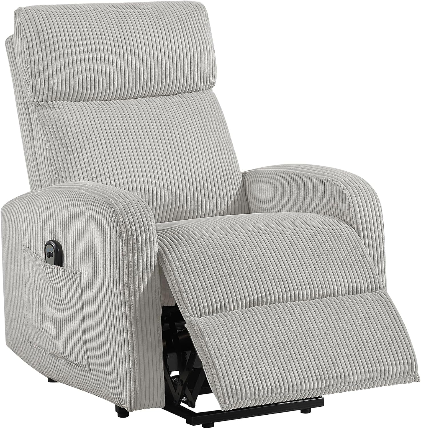 Lexicon Power Lift Recliner Chair for Elderly with Remote Control, Gentle Lift Motion, Side Pocket Armrest, Corduroy Upholstered Electric Recliner for Living Room/Bedroom, Easy Assembly, Light Gray