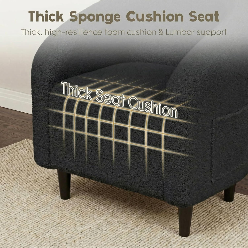 Modern Accent Barrel Chair, Comfy Teddy Fabric Club Armchair with Side Pocket, Easy Assembly Living Room Corner Chair for Bedroom, Office, Reception Space