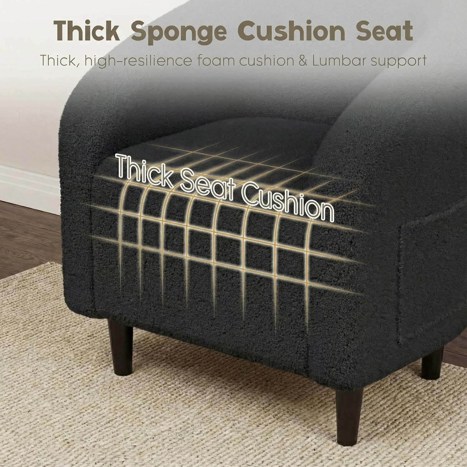 Modern Accent Barrel Chair, Comfy Teddy Fabric Club Armchair with Side Pocket, Easy Assembly Living Room Corner Chair for Bedroom, Office, Reception Space