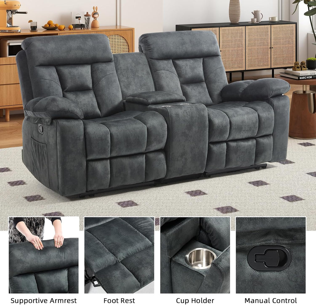 EBELLO 2 Piece Reclining Living Room Set, Soft Fabric Recliner Sofa Set, Included Power Lift Recliner Chair with Massage and Heat and Loveseat, Dark Greenish-Grey