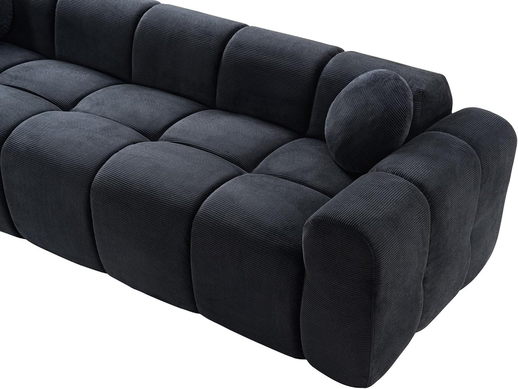 98.4-Inch Oversized Boneless Cloud Couches Deep Seat Foam Sofa Couch with 2 Round Toss Pillows, Luxury Corduroy Upholstered 3 Seat Tufted Loveseat, Cloud Sofa in a Box
