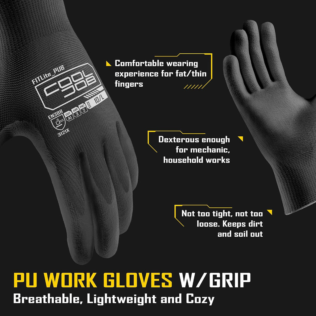 COOLJOB 120 Pairs Safety Work Gloves with Grip, Anti-slip Rubber Coated Garden Gloves for Men, Bulk Package