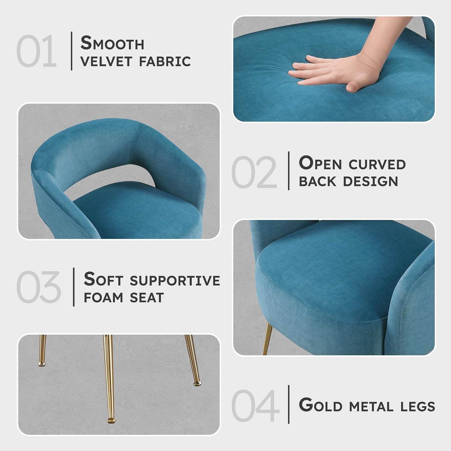 Lexicon Mid-Century Modern Velvet Accent Chair with Open Back, Gold Metal Legs, Upholstered Curved Barrel Armchair for Living Room/Bedroom/Office, Easy Assembly, Dark Teal