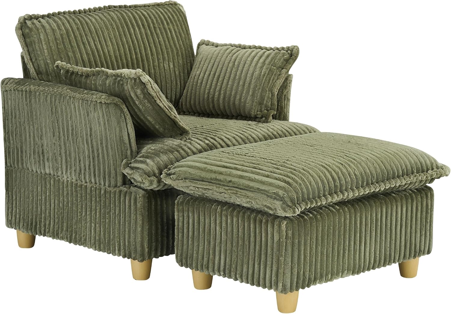 KEIKI Wide Corduroy Sofa Chair with Ottoman, Single Seat Chair Chaise Lounge, Corduroy Sleeper Couch for Living Room, Apartment, Salon, Home Theater, Green