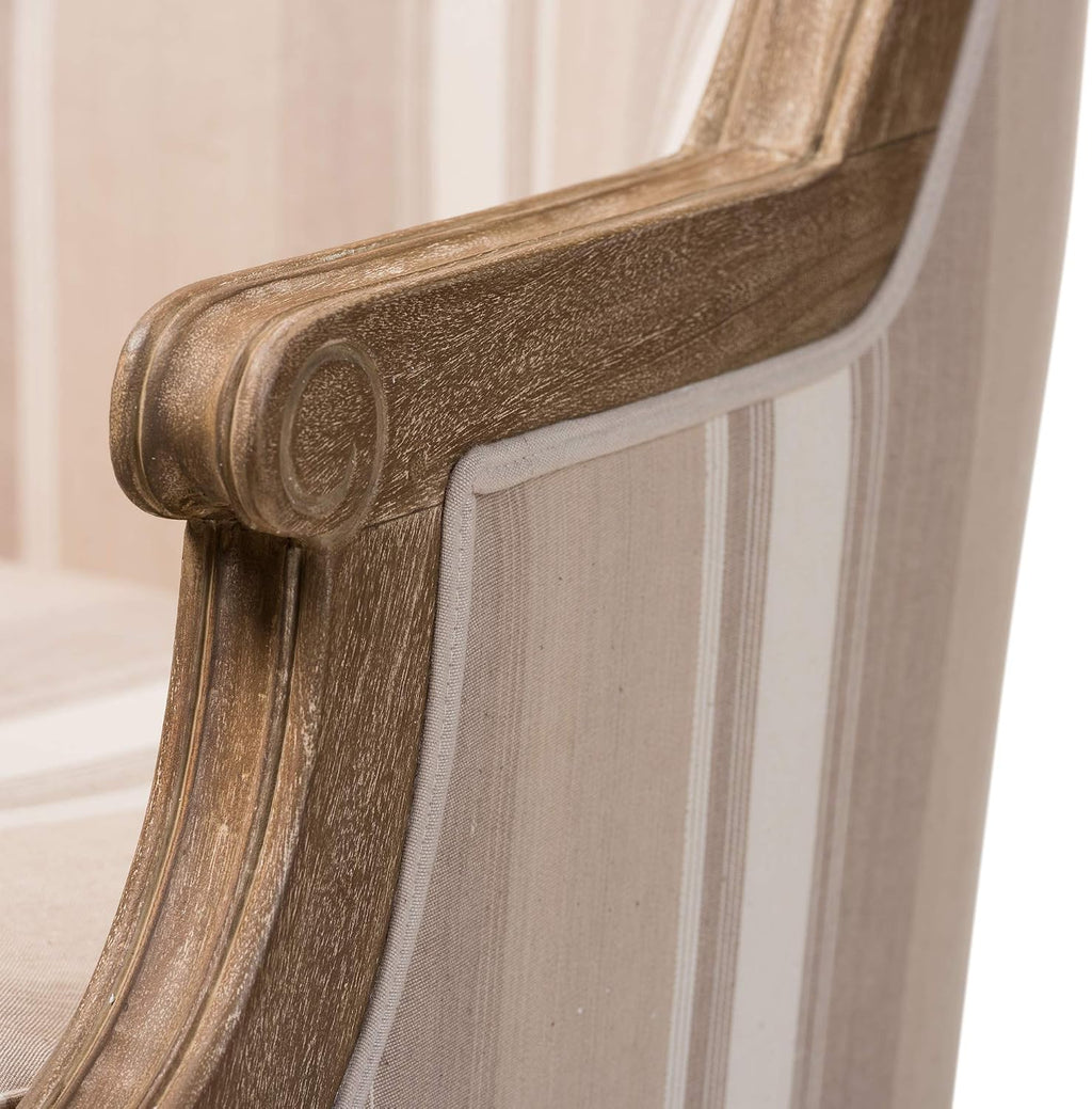 Baxton Studio Striped Charlemagne Traditional French Accent Chair, Oak Brown