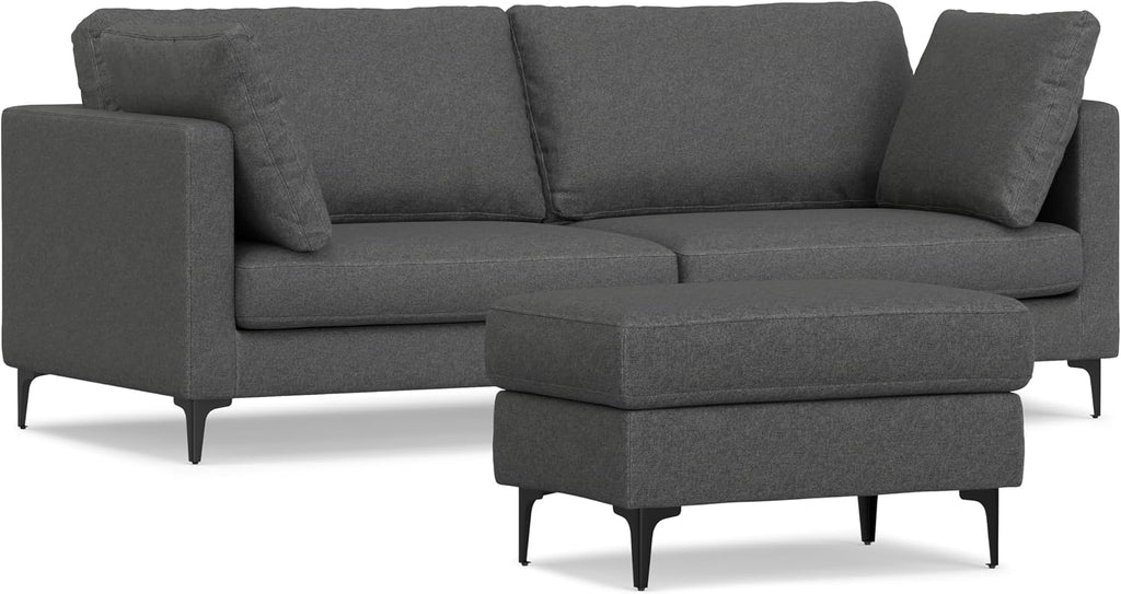 SIMPLIHOME Ava Sofa and Ottoman in 100% Recycled Polyester Performance Fabric, Pebble Grey, 90-inch-Wide 3-Seater Couch and Matching 36-inch-Wide Table Ottoman for Living Room, 2-Piece Set