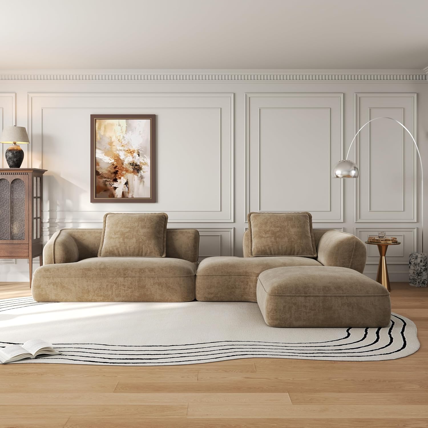 Christopher Knight Home Zacha 121' Modular L-Shape Sofa Couch with Chaise Lounge, Modern Boneless Sofa for Living Room, Fabric Upholstered Cloud Couch with Deep Seat, Dark Beige