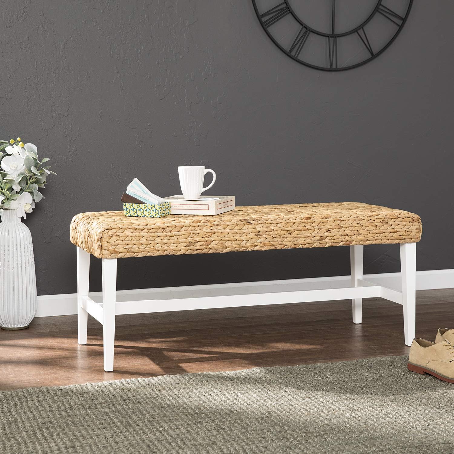 SEI Furniture Woven Coffee Table Bench, White