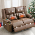Brown Leather Loveseat Recliner with Massage/Heat, Oversized Recliner Couch & Reclining Loveseat with Cup Holders/Pillow, Manual Reclining Sofa For Living Room/Rv/Home Theater Seating (Brown)