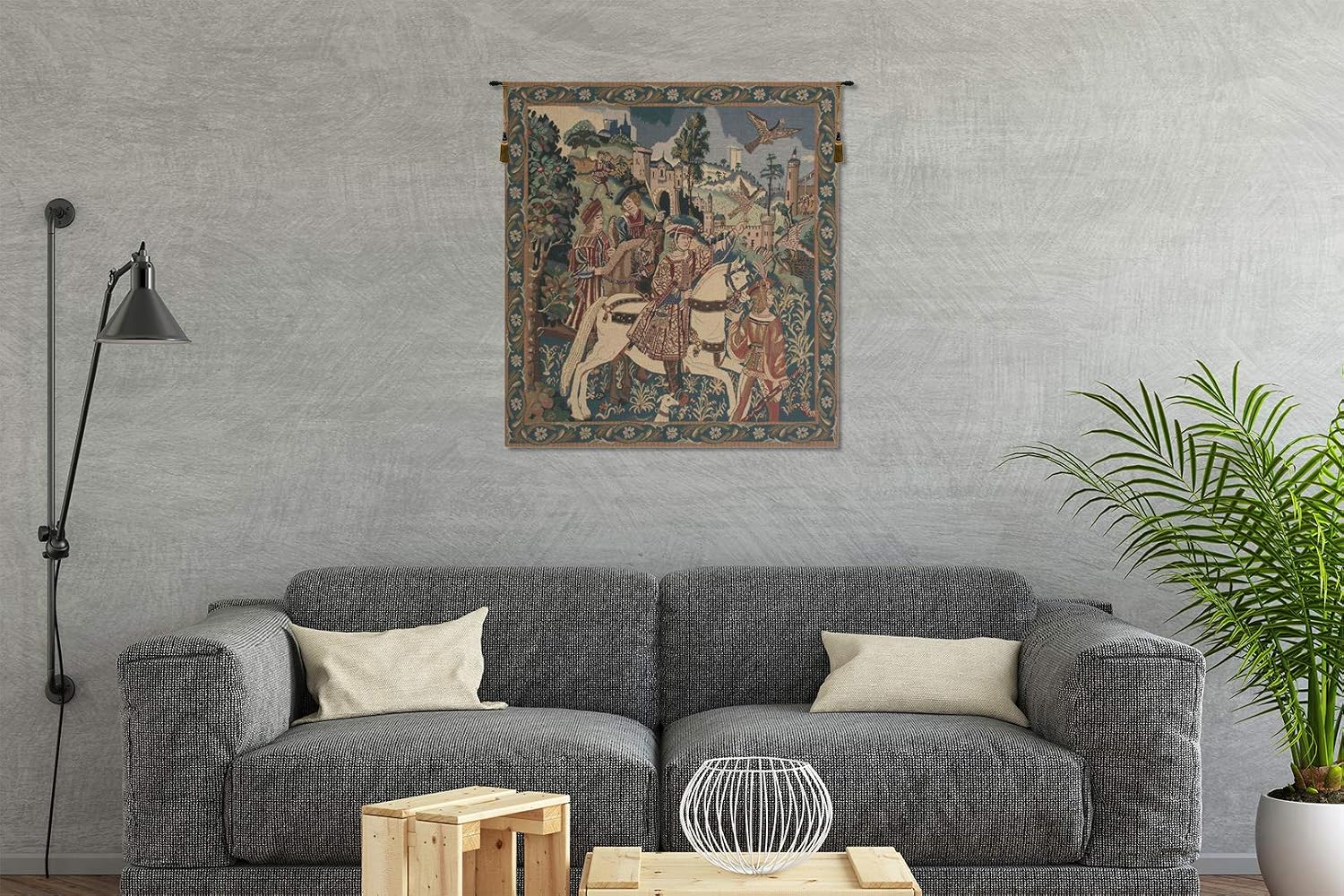 C Charlotte Home Furnishings Inc Falcon Hunt Belgian Tapestry Wall Hanging | Viscose Cotton and Polyester Blend Wall Art | 69 in. x 56 in | Home Decor Accents
