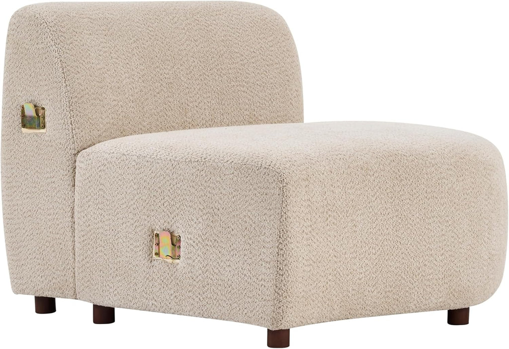 Christopher Knight Home Xata 100.75' Boucle Upholstered Sectional Sofa, Armless 3-Seater Home Sofa Living Room, Sturdy Wooden Frame Couches with Curved Design, Cloud Couch with Deep Seat, Beige