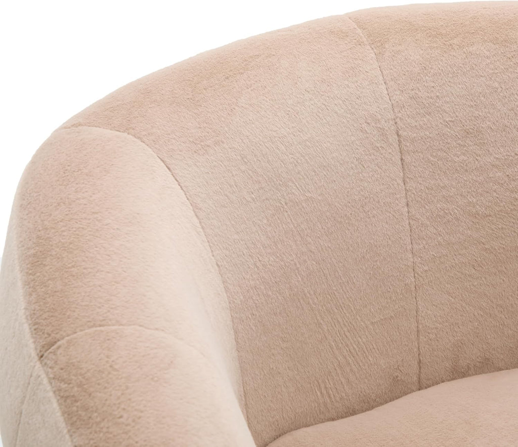 Christopher Knight Home Manie Plush Fabric 360° Swivel Accent Chair, Solid Wood Living Room Swivel Barrel Chair, Rotating Single Lounge Sofa, Comfy Reading Armchair, Beige/Camel