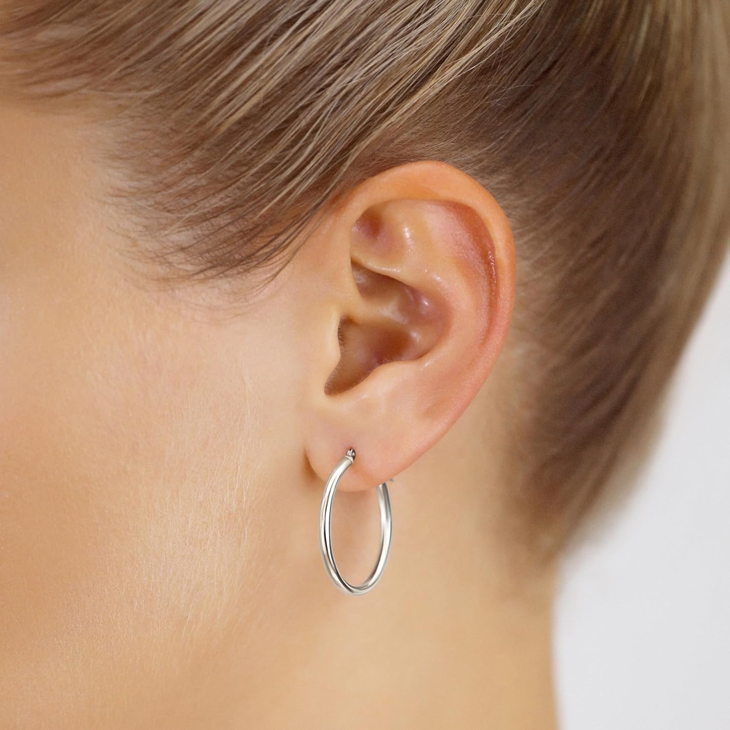 Classic 10K White Gold Hoop Earrings - Shiny Polished Plain Round Gold Hoops for Women and Men