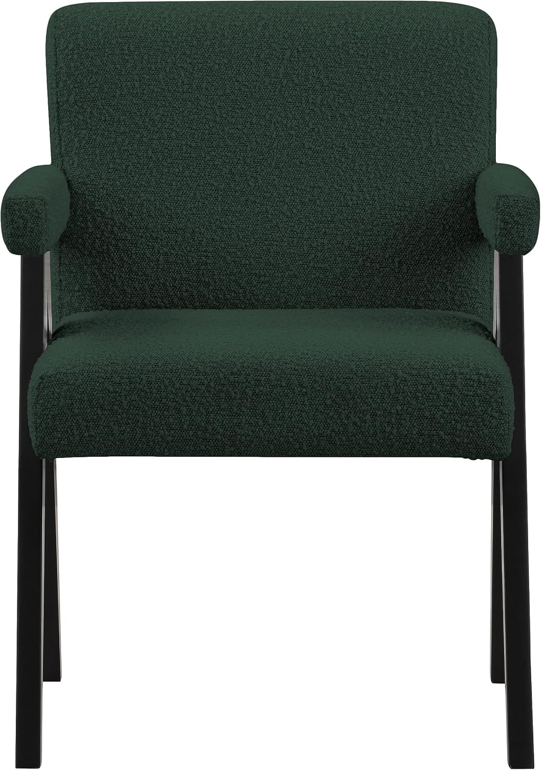 Meridian Furniture 481Green Woodloch Collection Mid-Century Modern Boucle Fabric Upholstered Accent Chair with Rich Green Boucle Fabric, Black Finish Solid Wood, 24.5' W x 23.5' D x 32' H, Green