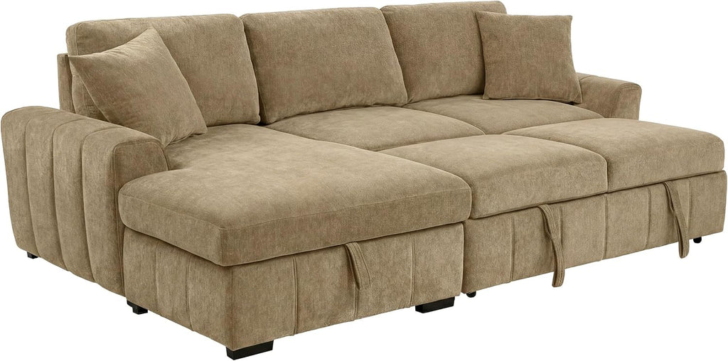 Coaster Home Furnishings - Pastrana - Wood and Fabric - Sleeper Sectional Sofa with Left-arm-Facing Chaise, and Track Arms - Living Room - Camel - 500358