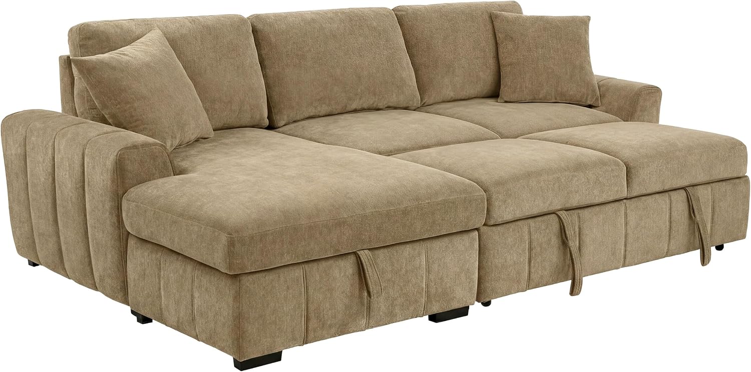 Coaster Home Furnishings - Pastrana - Wood and Fabric - Sleeper Sectional Sofa with Left-arm-Facing Chaise, and Track Arms - Living Room - Camel - 500358
