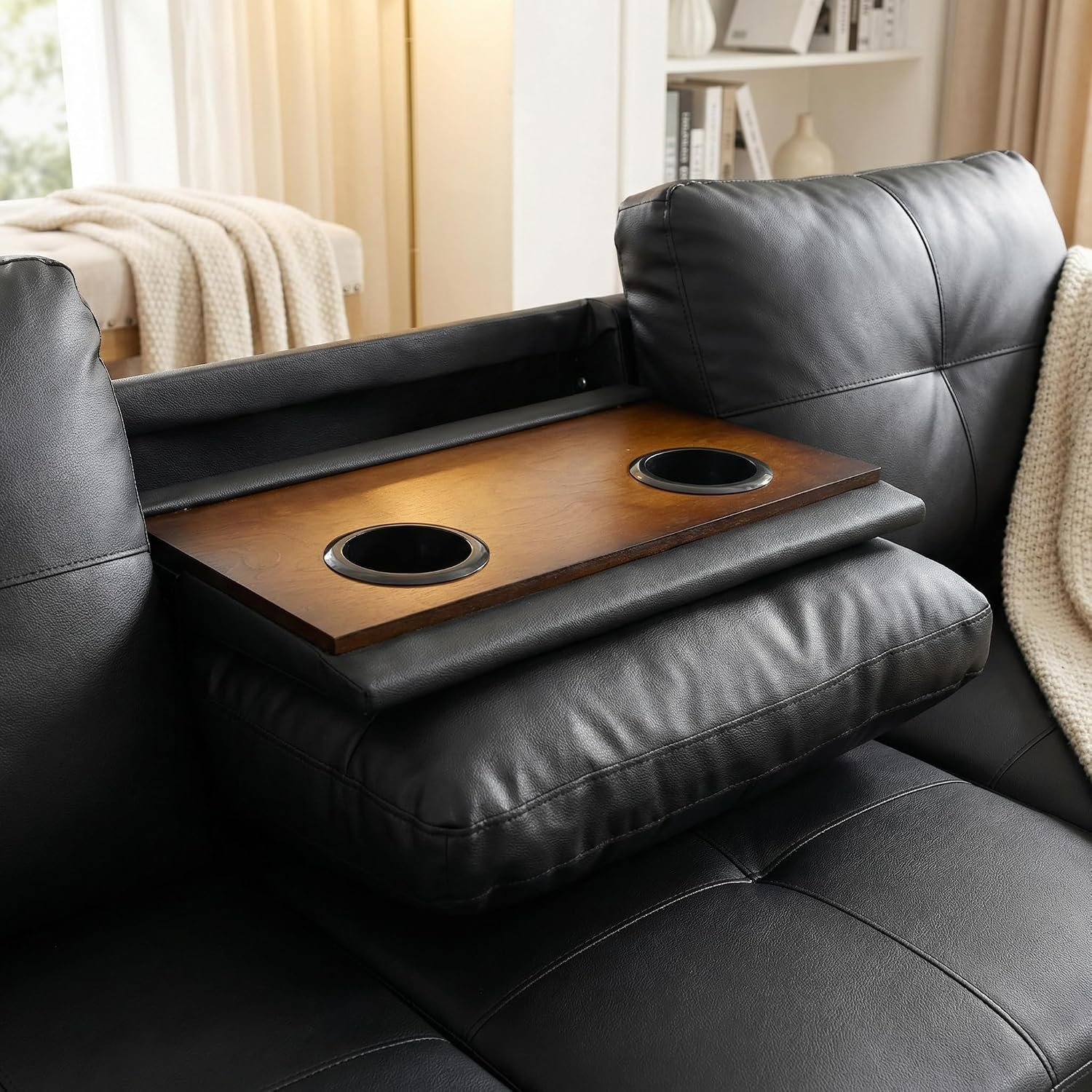 L-Shaped Sectional Sofa with Movable Chaise & Storage Ottoman - 3-Piece Leather Modular Convertible Couch for Living Room, Apartment & Home Office, Gloss Black