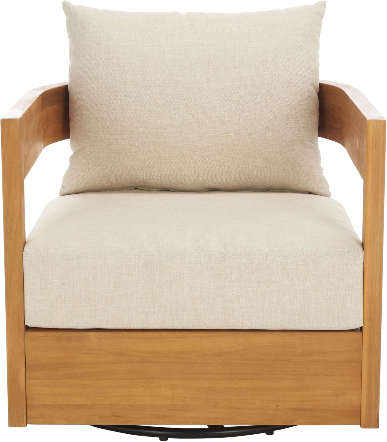 SAFAVIEH Outdoor - Kento Swivel Lounge Chair - Natural & Taupe - Solid Wood with Cushion - Modern Round Design - Ideal for Patio, Deck, Porch, Backyard, 27.5' W x 33' D x 29.1' H (PAT7099A)
