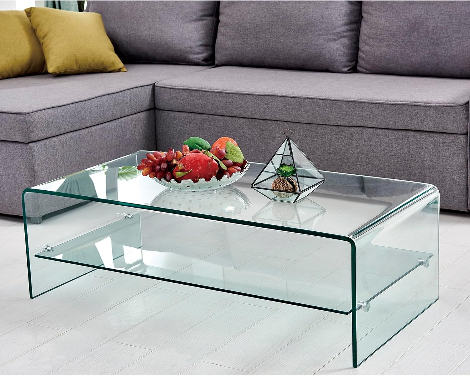 Glass Coffee Table with Shelf Modern Coffee Table for Living Room S39x20x14