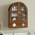 BREEZEHEAT Arched Bathroom Wall Cabinet, Medicine Cabinet Over Toilet Storage w/Fluted Glass Doors & Adjustable Shelf, Wood Hanging Cupboard for Laundry Room, Entryway, Kitchen, Walnut,23.6x33.5 Inch