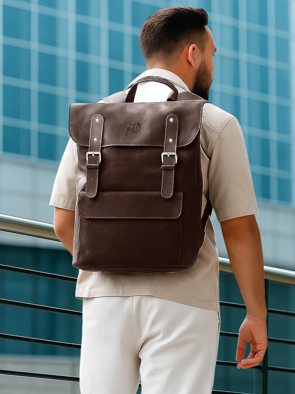 Jild Genuine Leather Backpack for Men Casual Carryon Vintage 16 Inch Laptop Bag Camping Travel Hiking Backpack Leather Rucksack (Midnight Brown)