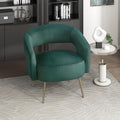 Lexicon Mid-Century Modern Velvet Accent Chair with Open Back, Gold Metal Legs, Upholstered Curved Barrel Armchair for Living Room/Bedroom/Office, Easy Assembly, Dark Green