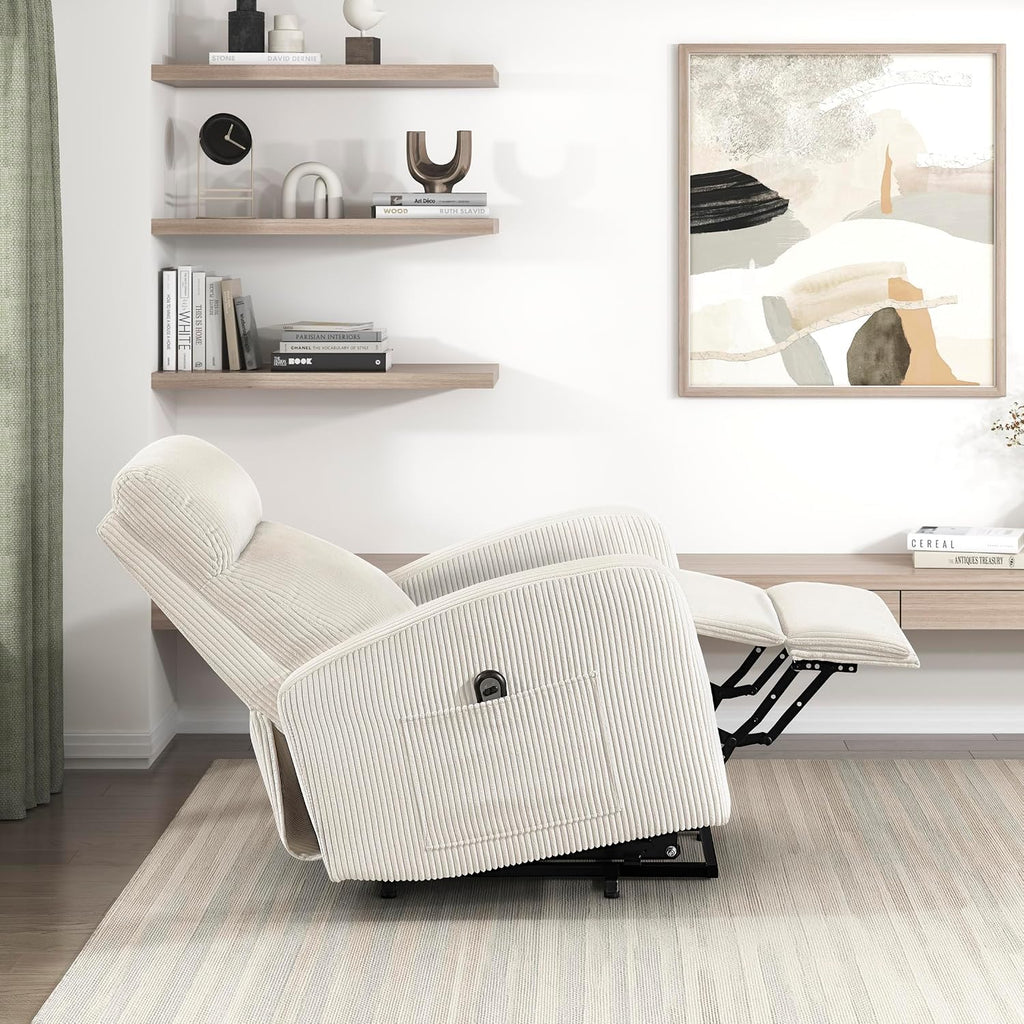 Lexicon Power Lift Recliner Chair for Elderly with Remote Control, Gentle Lift Motion, Side Pocket Armrest, Corduroy Upholstered Electric Recliner for Living Room/Bedroom, Easy Assembly, Beige