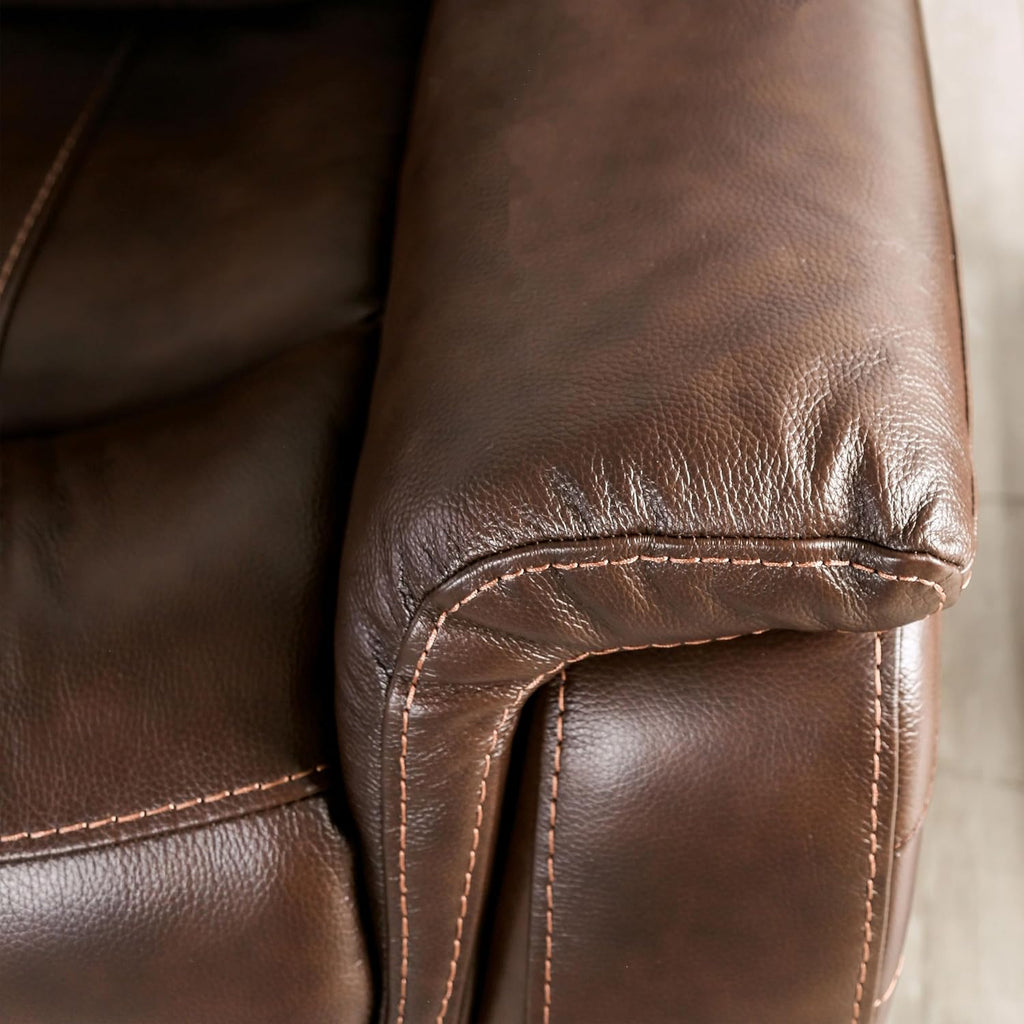 Furniture of America Corrals 77 inches Top Grain Leather Upholstered 2-Seater Power Recliner Loveseat with Cupholders and USB Port for Living Room, Home Office, Brown