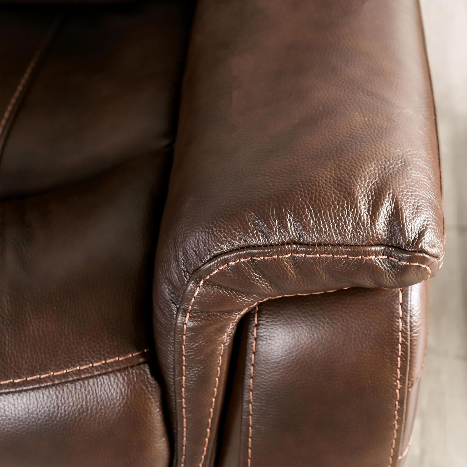Furniture of America Corrals 77 inches Top Grain Leather Upholstered 2-Seater Power Recliner Loveseat with Cupholders and USB Port for Living Room, Home Office, Brown