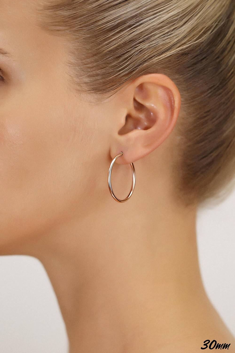14K Rose Gold Classic Shiny Polished Round Hoop Earrings, 2mm tube