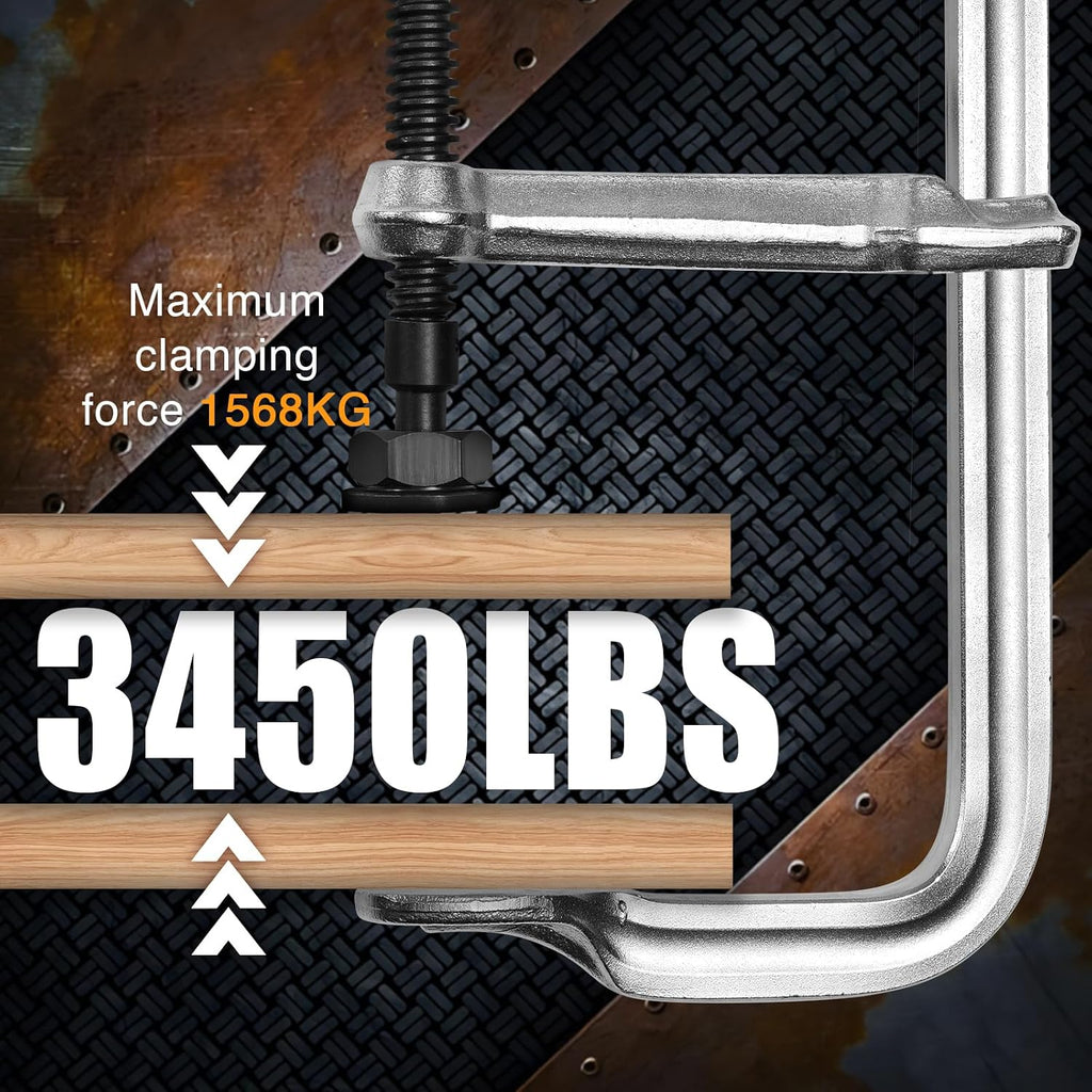 4-Pack 16-Inch Heavy-Duty F-Clamps for Welding, Woodworking & Metalworking–3450 Lbs Load Capacity, 4-3/4 Inch Throat Depth, All-Steel Construction